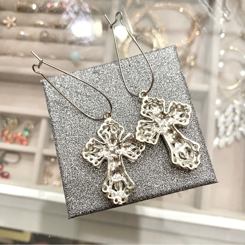 Sterling Silver Cross Statement Earrings With Blu… - image 5